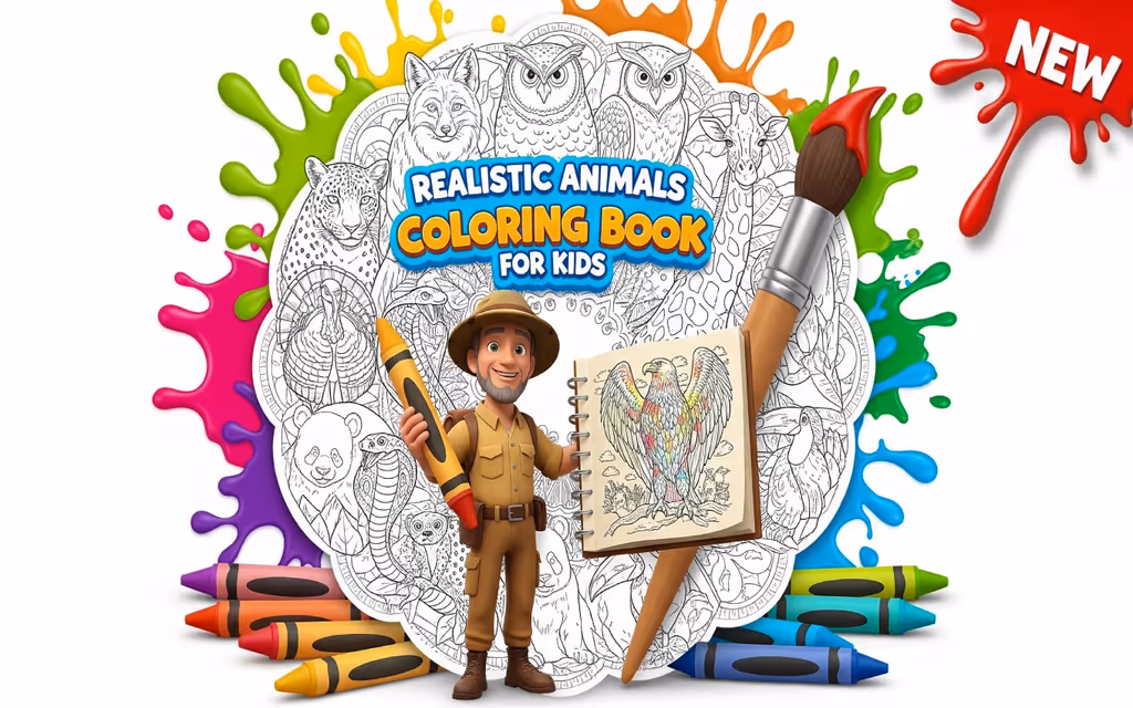 Realistic Animals Coloring Book for Kids logo